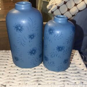 Blue Ceramic Floral Patterned Vases